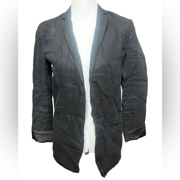 AYR BLACK OPEN FRONT 100% LINEN BLAZER SIZE 8 or 10 - Picture 1 of 10
